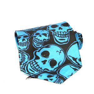 Black and Blue Skull Print Halloween Day of the Dead Mens Necktie Tie Ties Fun